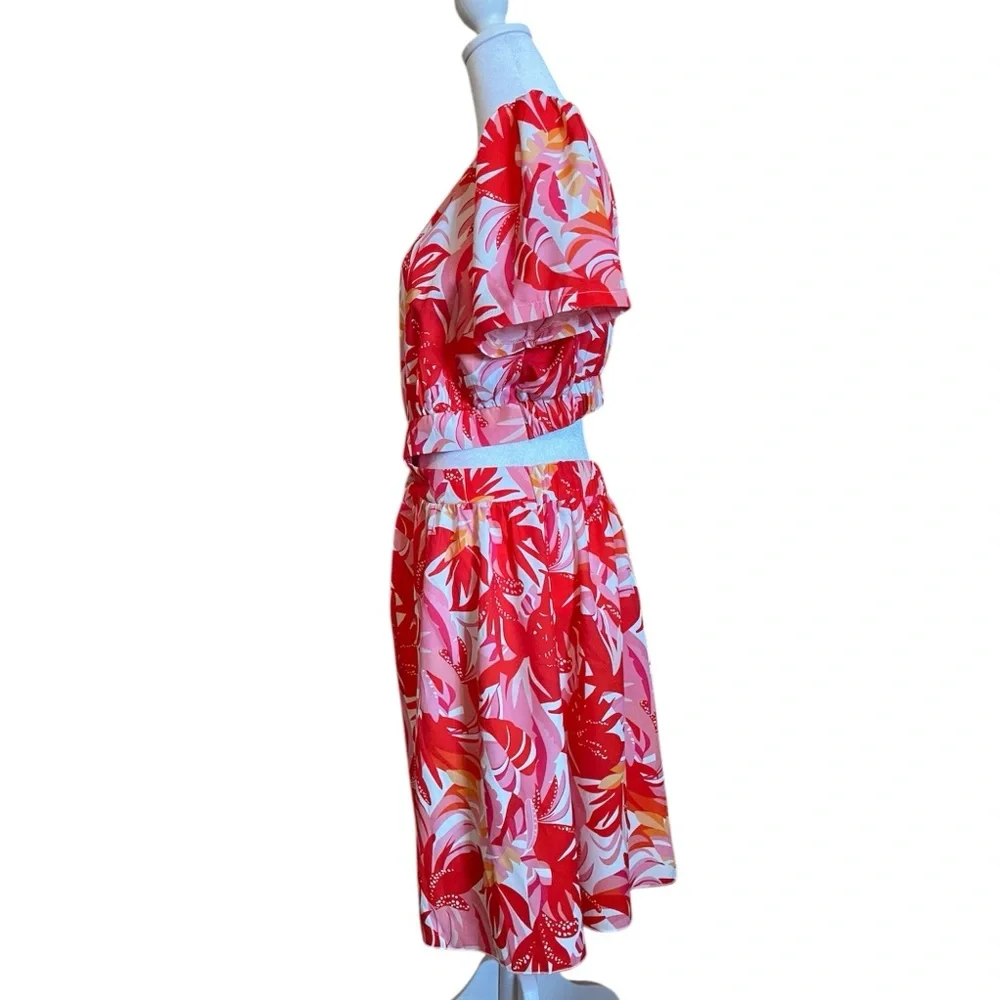 Red Tropical Floral V-neck Dress with Cut outs Size Large - Picture 7 of 9